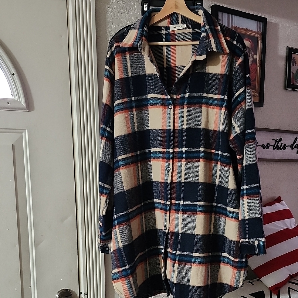 ADORA Multicolor Plaid Shaket Shirt Jacket Flannel Oversized 3XL Plus Size